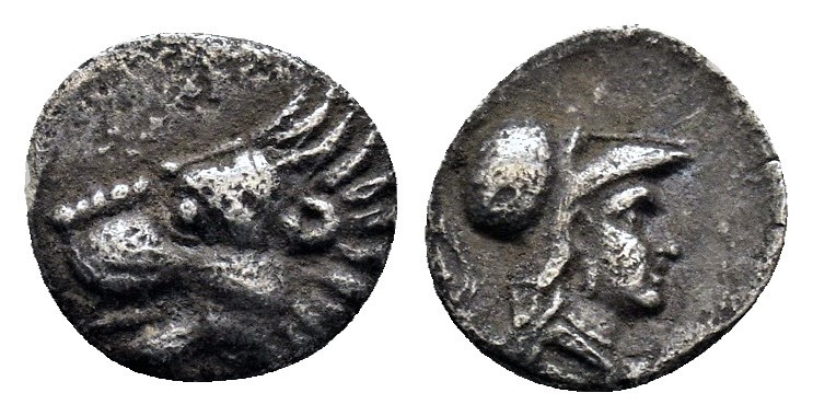 PAMPHYLIA, Side. Circa 3rd-2nd Century BC. AR Obol (0,65gr). Head of roaring lio...