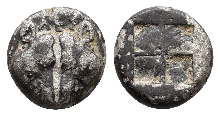 LESBOS. Uncertain mint. BI 1/12 Stater (Circa 550-480 BC). Obv: ΛEΣ. Confronted ...