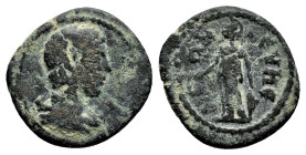 Phrygia, Eumenea. Uncertain reign. Pseudo-autonomous, c. 180-218. Draped bust of Hermes r. to r. caduceus ƐVΜƐΝƐΩΝ, Athena standing l., resting hand o...