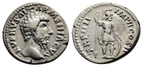 Lucius Verus, 161-169 AD. Rome, 163-164. L VERVS AVG ARMENIACVS Laureate head of Lucius Verus to right. Rev. TR P IIII IMP II COS II Mars standing fro...