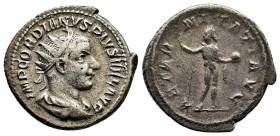 Gordian III 238-244 AD. Rome, 241-243. Obv. IMP GORDIANVS PIVS FEL AVG, Radiate, draped and cuirassed bust right, / Rev: AETERNITATI AVG, Sol, nude ex...