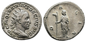 Traian Decius 249-251 AD. Rome. IMP C M Q TRAIANVS DECIVS AVG, Radiate, draped and cuirassed bust to right. / DACIA, Dacia, wearing robe reaching feet...
