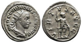 Volusian 251-253 AD, Mediolanum, IMP C C VIB VOLVSIANVS AVG, radiate, draped and cuirassed bust r., Rv. VIRTVS AVGG, Virtus standing r., holding spear...