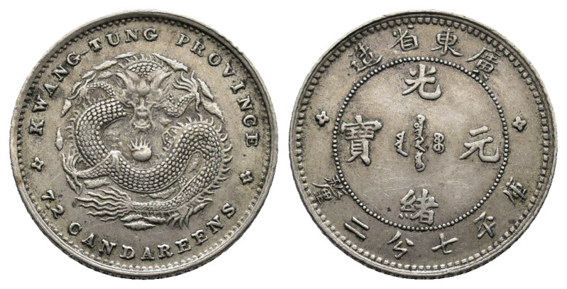 China, Kwangtung province. AR 7.2 Candareens = 10 Cents (1890) 2.64g