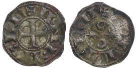 Alfonso VI (1065-1109). Toledo. Dinero. AB8. Cy926. Ve. 0,70 g. Cruz patada y anillos y estrellas afrontadas. Leyenda +ANFVS RE y +TOLETVM. Cruz en am...