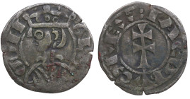 Jaime I (1213-1276) de Aragón. Jaca (Huesca). Dinero. Ve. 0,89 g. IACOBVS ⠅REX Cruz MBC. Est.30.