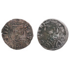 Jaime I y II de Aragón. Jaca y Sariñena. 2 monedas Dinero. Ve. 0,82 g. IACOBVS ⠅REX Cruz MBC. Est.30.