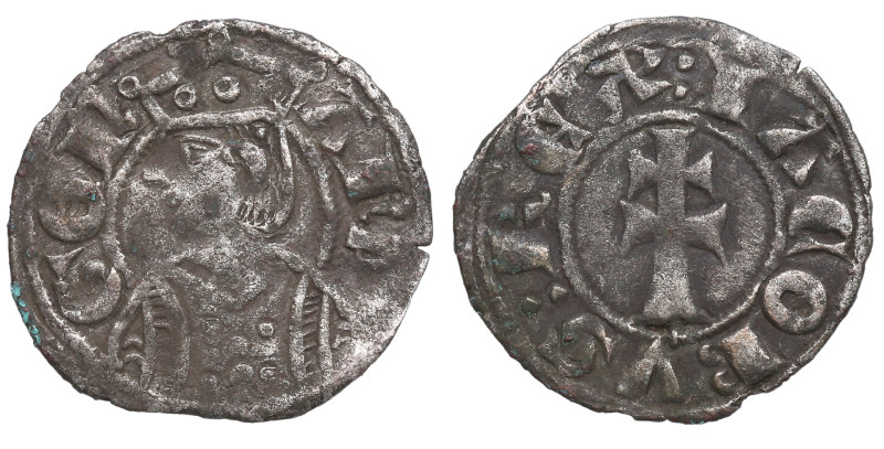 Jaime II de Aragón (1291-1327). Sariñena (Huesca). Dinero. Ve. 0,82 g. IACOBVS ⠅...