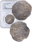 ND. Felipe II (1556-1598). Toledo. 4 Reales. TM. A&C 746. Ag. Encapsulada por NGC en AU50. Rara así. EBC-. Est.500.