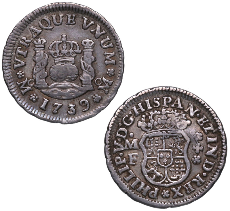 1739. Felipe V (1700-1746). México. ½ Real Columnario. MF. A&C 262. Ag. 1,61 g. ...