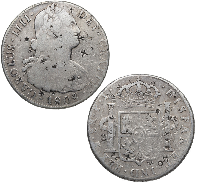 1808. Carlos IV (1788-1808). Potosí. 8 reales. PJ. A&C 1014. Ag. 26,70 g. Atract...