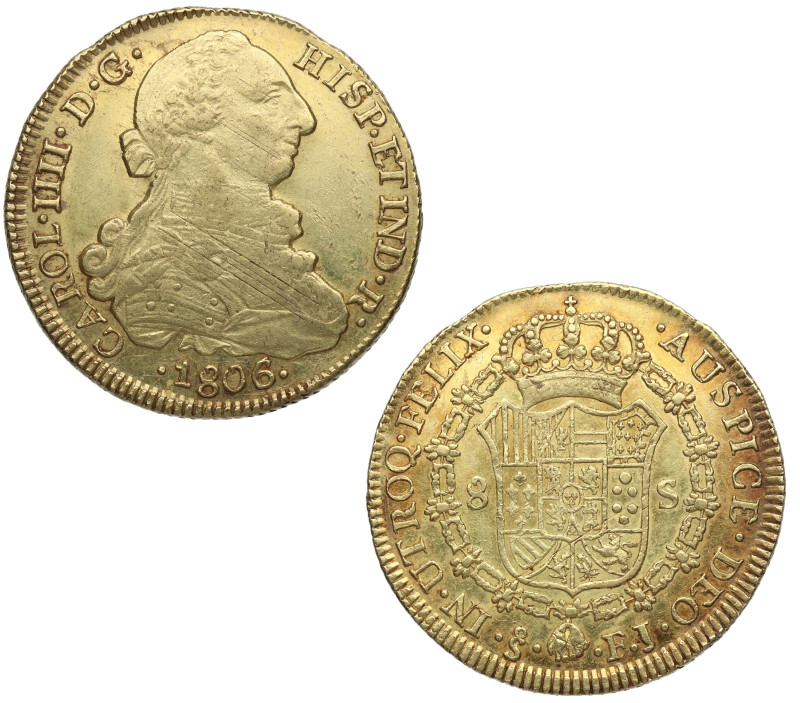 1806/5. Carlos IV (1788-1808). Santiago. 8 escudos. FJ. A&C 1777. Au. 27,04 g. A...