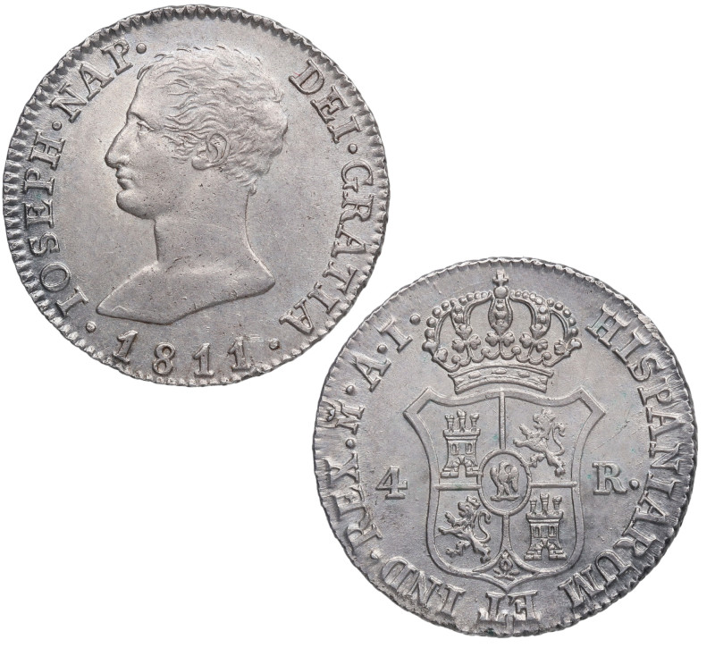 1811. José Napoleón (1808-1814). Madrid. 4 reales. AI. A&C 15. Ag. 5,80 g. Muy b...
