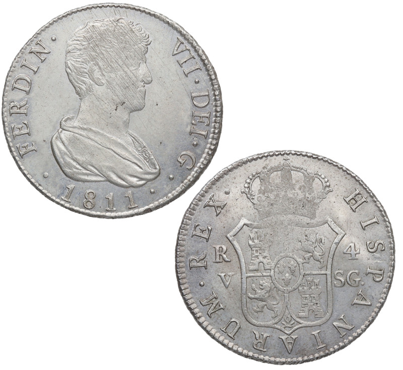 1811. Fernando VII (1808-1833). Valencia. 4 reales. SG. A&C 1144. Ag. 13,42 g. B...