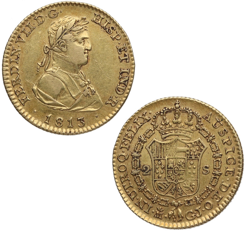 1813. Fernando VII (1808-1833). Madrid. 2 escudos. GJ. A&C 1610. Au. 6,79 g. Atr...