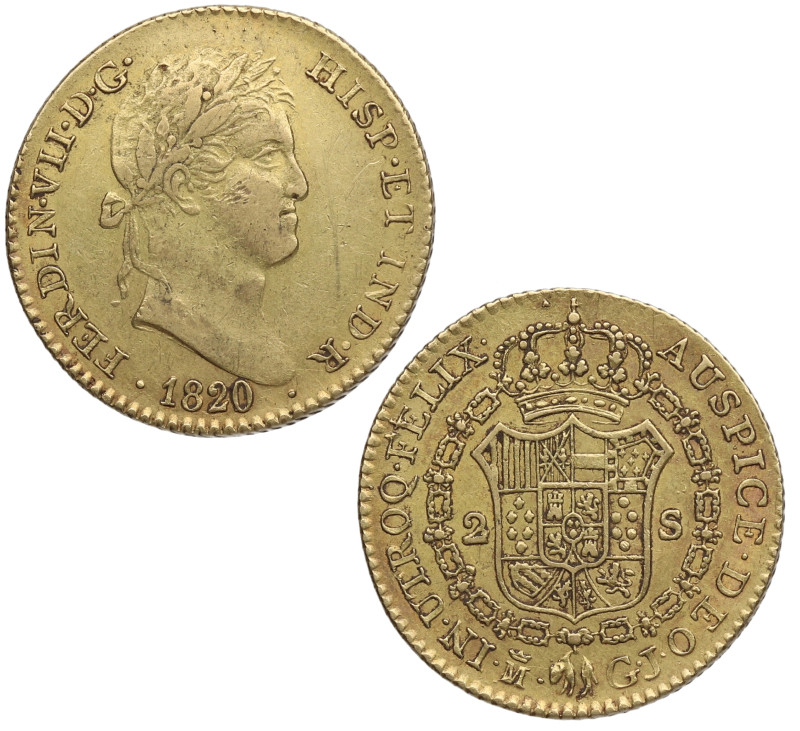 1820. Fernando VII (1808-1833). Madrid. 2 Escudos. CJ. A&C . Au. 6,70 g. Atracti...