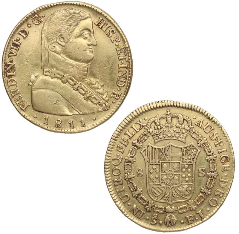1811. Fernando VII (1808-1833). Santiago. 8 Escudos. FJ. A&C 1865. Au. 26,69 g. ...