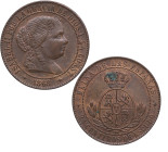 1868. Isabel II (1833-1868). Jubia. 2,5 Céntimos de Escudo. OM. A&C 237. Cu. 6,27 g. Atractiva. Insignificante punto de verdín en reverso. Brillo orig...