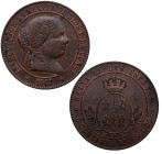 1867. Isabel II (1833-1868). Barcelona. 5 Céntimos de Escudo. OM. A&C 245. Ae. 12,57 g. EBC+ / EBC. Est.120.