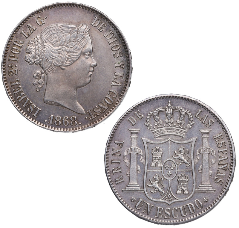 1868*68. Isabel II (1833-1868). Madrid. 1 Escudo. A&C 567. Ag. 13,02 g. Muy bell...