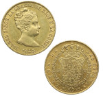 1844. Isabel II (1833-1868). Barcelona. 80 reales. PS. A&C 711. Au. 6,79 g. Bella. Brillo original. SC. Est.600.