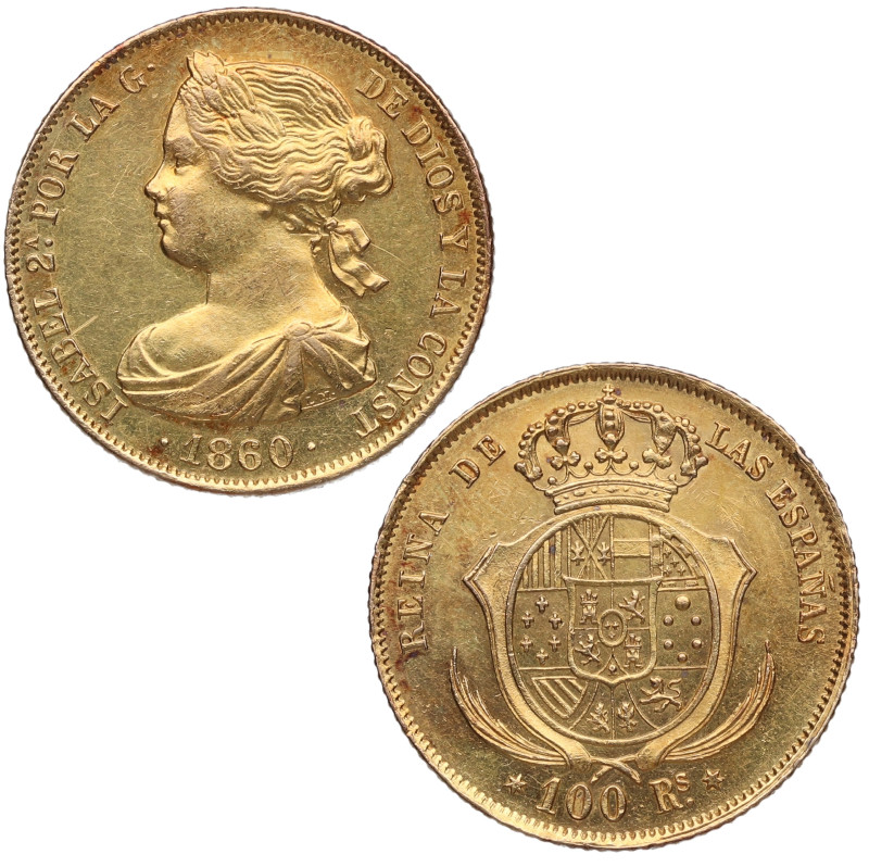 1860. Isabel II (1833-1868). Madrid. 100 reales. A&C 787. Au. 8,35 g. Bella. Bri...