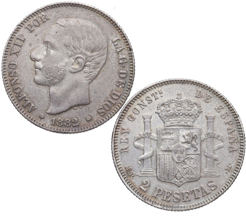 1882*82. Alfonso XII (1874-1885). Madrid. 2 Pesetas. MSM. A&C 32. Ag. 9,89 g. EB...