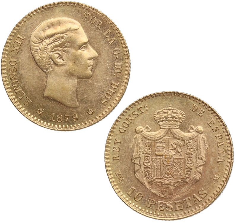 1879*79. Alfonso XII (1874-1885). Madrid. 10 pesetas. EMM. A&C 66. Au. 3,22 g. R...