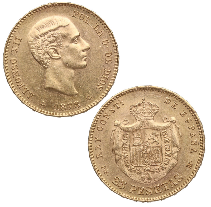 1878*78. Alfonso XII (1874-1885). Madrid. 25 Pesetas. DEM. A&C 70. Au. 8,08 g. B...