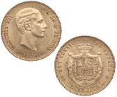 1880*80. Alfonso XII (1874-1885). Madrid. 25 pesetas. MSM. A&C 79. Au. 8,09 g. Bella. Brillo original. EBC+. Est.430.