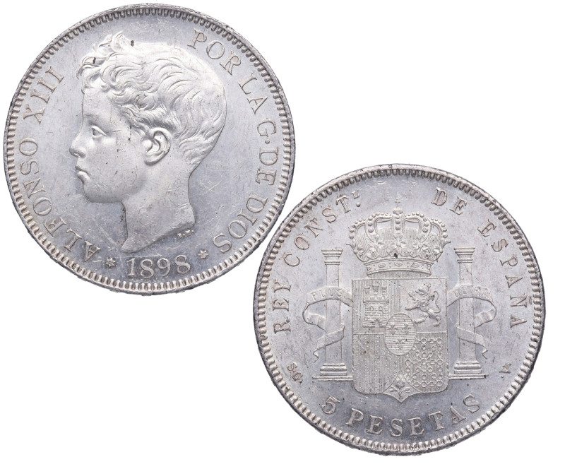 1898*98. Alfonso XIII (1886-1931). Madrid. 5 Pesetas. SGV. A&C 109. Ag. 24,61 g....