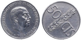 1966*68. Franco (1939-1975). 50 Céntimos. A&C 32. Al. Reverso girado. EBC. Est.40.