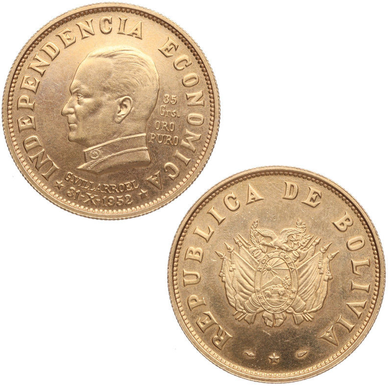 1952. Bolivia. Nacionalización de Empresas Mineras. Au. 39,00 g. REPUBLICA DE BO...