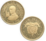 1968. Colombia. Italia, Arezzo. 100 Pesos. KM# 231. Au. 4,34 g. 100 / CIEN PESOS / LEY 0900 /BOGOTA 1968 / REPUBLICA DE COLOMBIA / XXXIX CONGRESO EUCA...