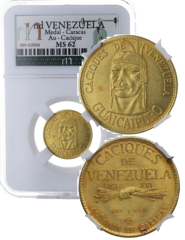 1850. Venezuela. Caracas. Cacique. Au. Encapsulada por NfN COINS en MS 62. SC. E...