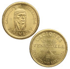 1962. Venezuela. 5 Bolívares. Au. 1,49 g. CACIQUES DE - VENEZUELA/ PARAMACAY  /CACIQUES / DE / VENEZUELA / SIGNO XVI/ LEY 900 / INTER . CHANGE BANK .S...