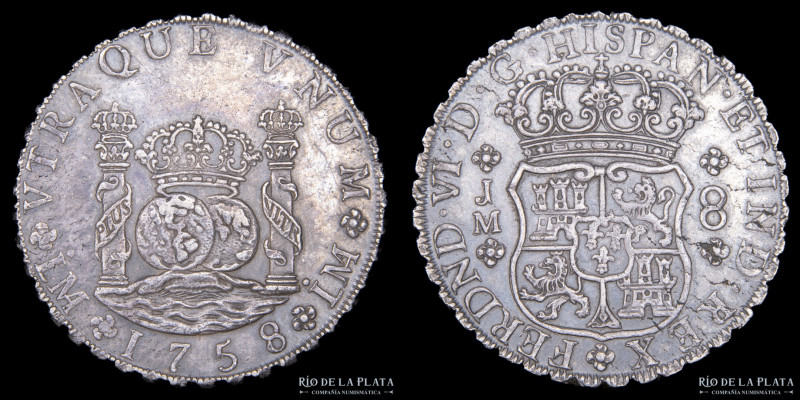 Lima. Fernando VI (1747-1760) 8 Reales 1755 JD. Columnaria. AG.917, 38.5mm; 26.9...