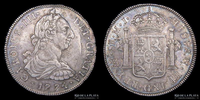 Lima. Carlos III (1759-1788) 8 Reales 1774 MJ. Lima Mint. AG.903, 38.5mm; 26.88g...