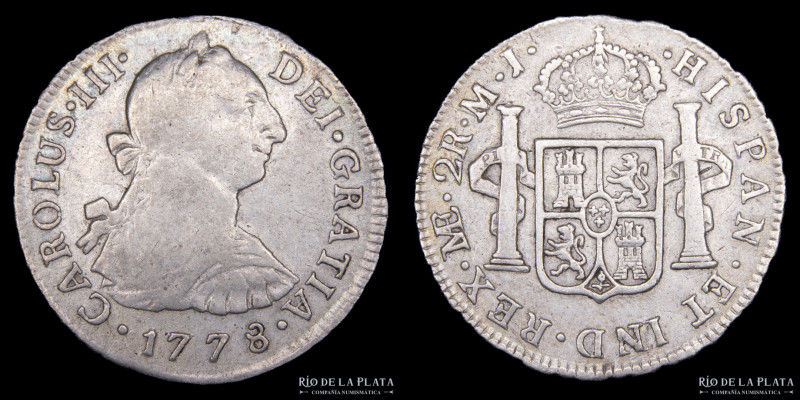 Lima. Carlos III (1759-1788). 2 Reales 1778 MJ. Lima Mint. Fecha escasa. AG.903,...