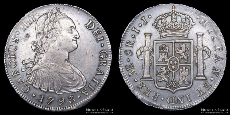 Lima. Carlos IV (1788-1808) 8 Reales 1793 IJ. Lima Mint. AG.896; 39 mm; 27.07g. ...