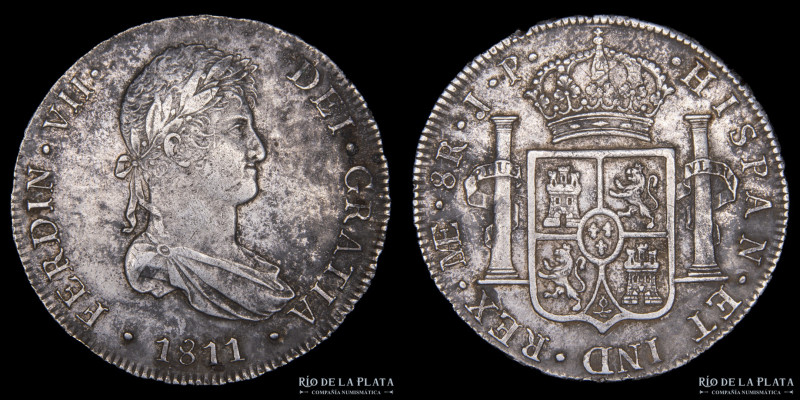 Lima. Fernando VII (1808-1833) 8 Reales 1811 JP, Busto oficial. Primero año. AG....