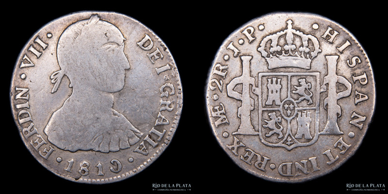 Lima. Fernando VII (1808-1833) 2 Reales 1810 JP, Busto Indígena. AG.896, 27.0mm;...