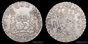 Potosi. Carlos III. 4 Reales 1767 JR Columnaria. CJ 59.1