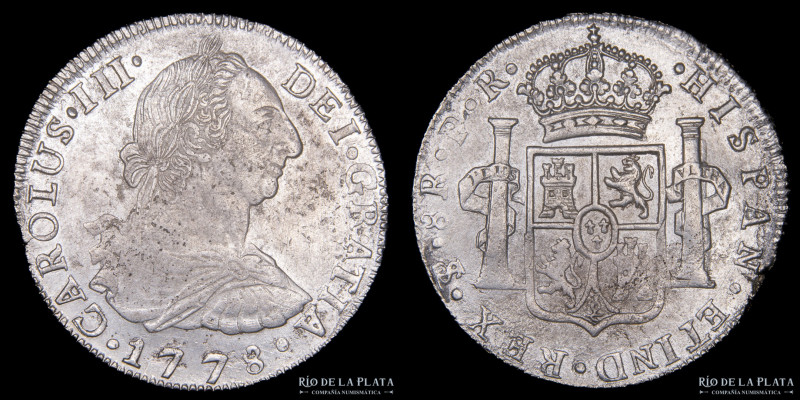 Potosí. Carlos III (1759-1788) 8 Reales 1778 PR (Pedro Mazondo, Raymundo de Ytur...