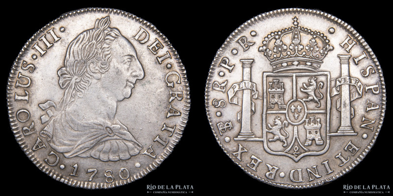 Potosí. Carlos III (1759-1789) 8 Reales 1780 PR (Pedro Mazondo, Raymundo de Ytur...