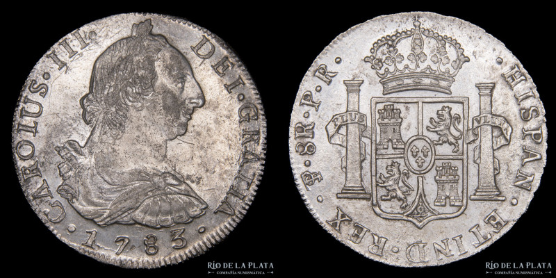 Potosí. Carlos III (1759-1789) 8 Reales 1783 PR (Pedro Mazondo, Raymundo de Ytur...