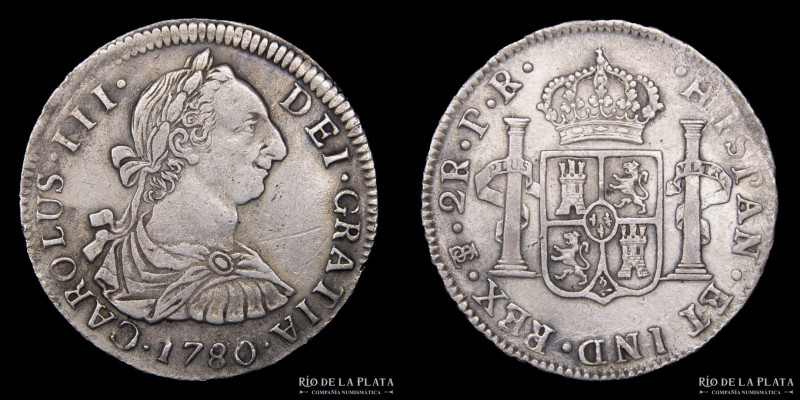 Potosí. Carlos III (1759-1788) 2 Reales 1780 PR. AG.903; 27mm; 6.57g. CJ 65.9.3 ...