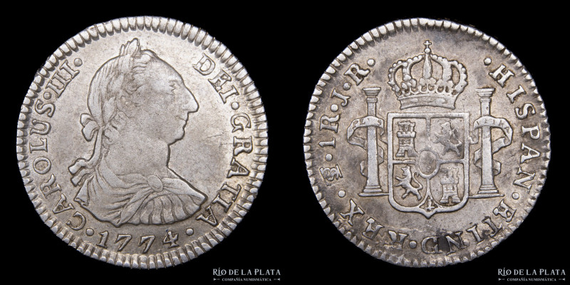 Potosí. Carlos III (1759-1788) 4 Reales 1774 JR (José Vargas y Flor, Francisco d...