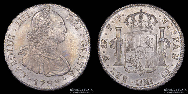 Potosí. Carlos IV (1788-1808) 8 Reales 1799 PP (Pedro Mazondo, Pedro Martín Albi...