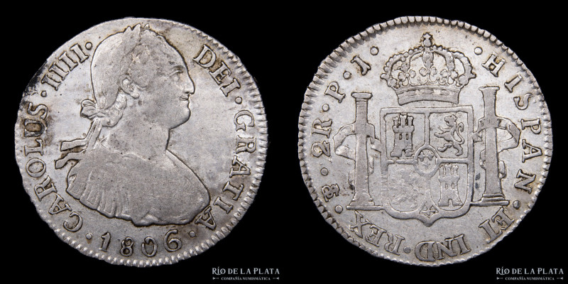 Potosí. Carlos IV (1788-1808) 2 Reales 1806 PJ. AG.896; 27mm; 6.66g. CJ 78.189 (...